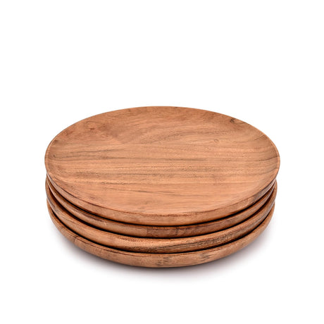 NIRMAN Acacia Wood Dinner Plates Set of 4 for Dishes Snack, Dessert Natural Wood Plates Serving Dinnerware Plate for Dinner (8" x 8" x 0.75") NIRMAN