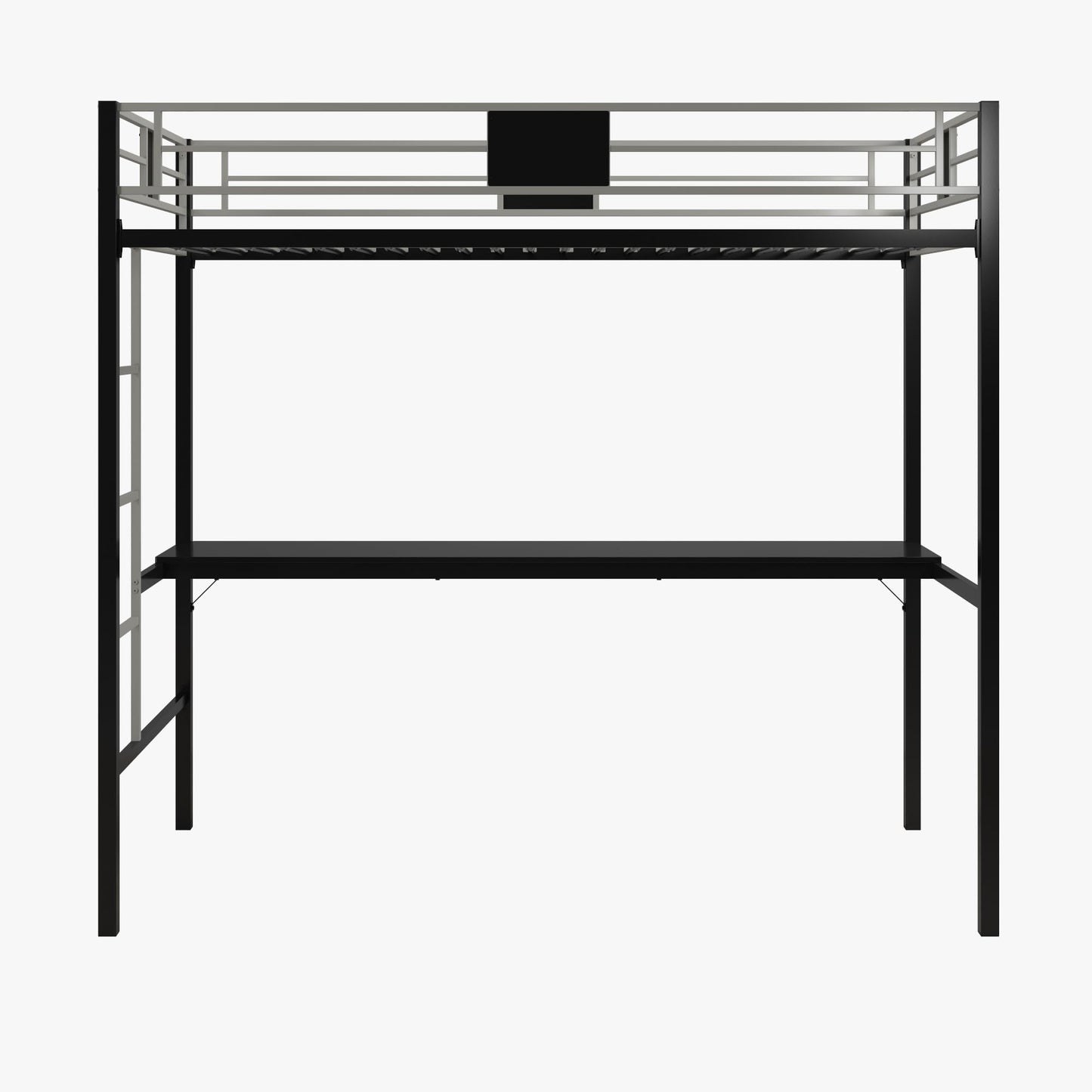 DHP Silver Twin Metal Loft Bunk Bed with Desk and Ladder, Ideal Space-Saving Design