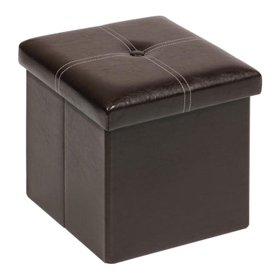 B FSOBEIIALEO Folding Storage Ottoman Cube, Faux Leather Footrest Seat Coffee Table, Brown 11.8"x11.8"x11.8"
