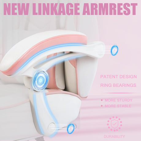 Vonesse Pink Gaming Chair for Adults,Girls Computer Chair with High Back,Big and Tall Gaming Chairs with Footrest and Massage,Reclining Gamer Chair(White/Pink) Vonesse