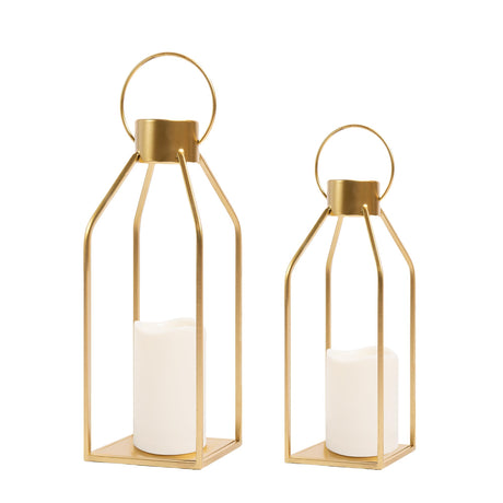 HPC Decor Modern Farmhouse Lantern Decor- Gold Metal Candle Lanterns for Christmas- Lanterns Decorative w/Timer Flickering Candles for Living Room, Home, Indoor, Outdoor, Table,Fireplace Mantle Decor HPC DEC R OUR HAPPY PLACE