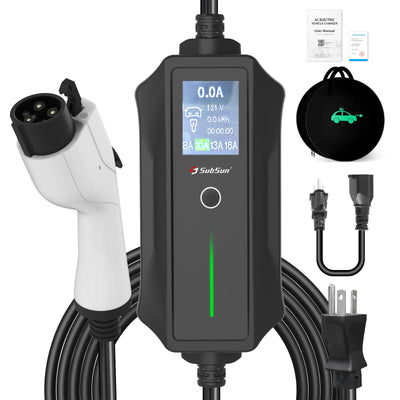 Portable EV Charger Level 1 Level 2, 16Amp 110V/240V, Electric Vehicle Charger with 17Ft Cable,NEMA 6-20 Plug & NEMA 5-15 Adapter,Compatible with SAE J1772 EVs and Tesla(Adapter Required)