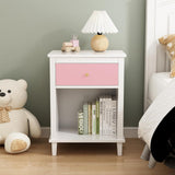 kikiumi White Nightstand,Night Stand with Pink Drawer,2-Tier Bed Side Table with Storage,Wood Bedside Table,Small Night Stands for Bedrooms Modern/Simple (1,Pink) kikiumi