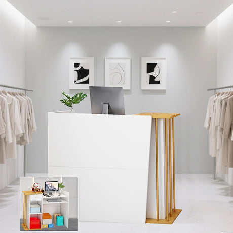 Reception Desk, Reception Counter with Drawers and Storage Shelves, 39 inch Retail Counter for Checkout with Cable Grommet, Suitable for Salons, Beauty, Clothing Stores,Thickened Wooden Board Aibogiter