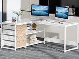 Tribesigns L Shaped Computer Desk with Storage Drawers, 59 inch Corner Desk with Shelves, Reversible L-Shaped Office Desk Study Writing Table Workstation for Home Office, White Tribesigns