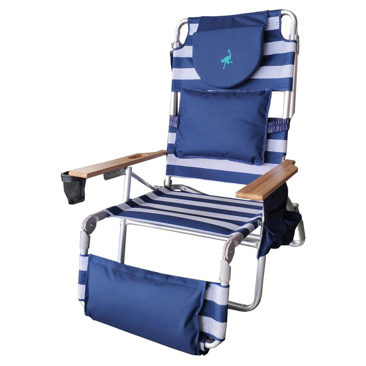 Ostrich Deluxe 3N1 Lightweight Lawn Beach Reclining Lounge Chair with Footrest, Outdoor Furniture for Patio, Balcony, Backyard, or Porch, Blue Stripe Ostrich