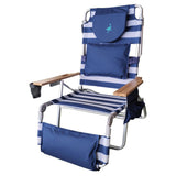 Ostrich Deluxe 3N1 Lightweight Lawn Beach Reclining Lounge Chair with Footrest, Outdoor Furniture for Patio, Balcony, Backyard, or Porch, Blue Stripe Ostrich