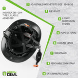 GREEN DEVIL Full Brim Hard Hat Vented Construction Safety Helmet OSHA Approved Cascos De Construccion Work Hardhat for Men&Women 6 Point Adjustable Ratchet Suspension Custom Pattern Design GREEN DEVIL