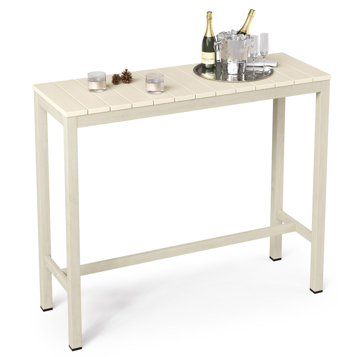 Cozyman Outdoor Bar Table, 45" Patio Bar Height Counter Table, Weather Resistant, Waterproof HDPS Slatted Top Console Table for Hot Tub, Balcony, Yard, Indoor or Outdoor Use, Sand Cozyman