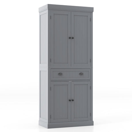 Giantex Pantry Organizers and Storage, 72" Tall Kitchen Cabinet with 2-Door Cabinets & Drawer, Buffet Sideboard w/Adjustable Shelves, Wooden Freestanding Cupboard for Dining Room Living Room (Grey) Giantex