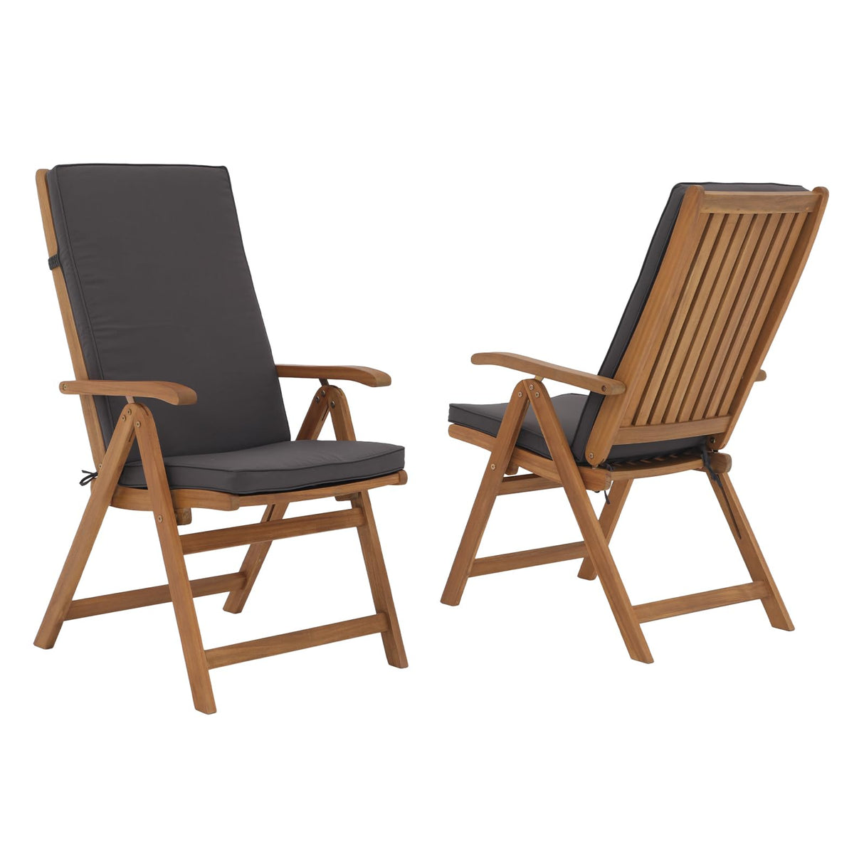OC Orange-Casual Folding Patio Dining Chair Set of 2, Outdoor Acacia Wooden Reclining Chair w/Armrest & Removeable Cushion, FSC Certified Wood, for Porch, Backyard, Garden, Indoor, Dark Grey OC Orange-Casual