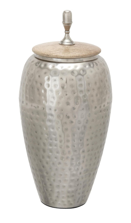Deco 79 Metal Living Room Decorative Jars Decorative Container, Jar with Lid 7" x 7" x 16", Silver Deco 79