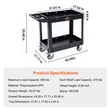 VEVOR Utility Service Cart, 2 Shelf 550LBS Heavy Duty Plastic Rolling Utility Cart with 360° Swivel Wheels, Medium Lipped Shelf, Ergonomic Storage VEVOR