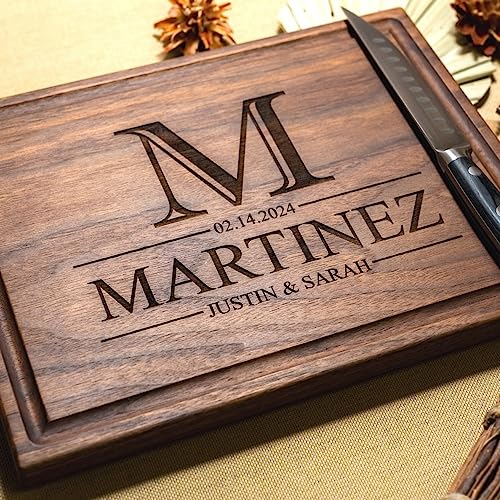 Walnut Artisan Personalized Cutting Boards,Mother's Day, Custom Wedding, Anniversary or Housewarming Gift Idea, Wood Engraved Charcuterie Board for Couples and Newlyweds, Monogram Initial Des - WoodArtSupply