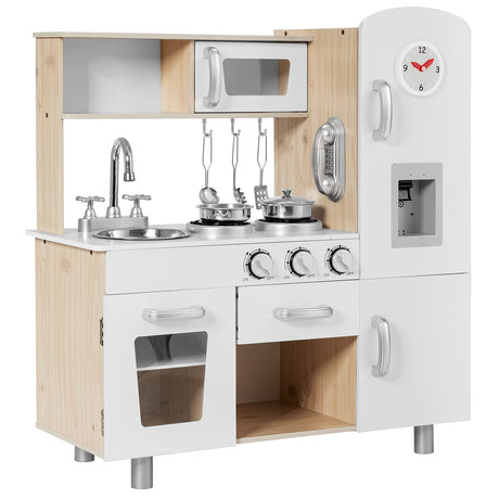 HONEY JOY Kids Kitchen Playset, Wooden Pretend Play Kitchen for Toddlers, Cookware Utensil, Phone, Clock, Water Dispenser, Storage Cabinet, Little Chef Toy Kitchen Set, Gift for Boys Girls 3+, Natural HONEY JOY