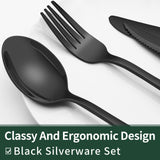 24-Piece Black Silverware Set with Steak Knives, Black Flatware Set for 4, Food-Grade Stainless Steel Tableware Cutlery Set, Mirror Finished Utensil Sets for Home Restaurant EWFEN