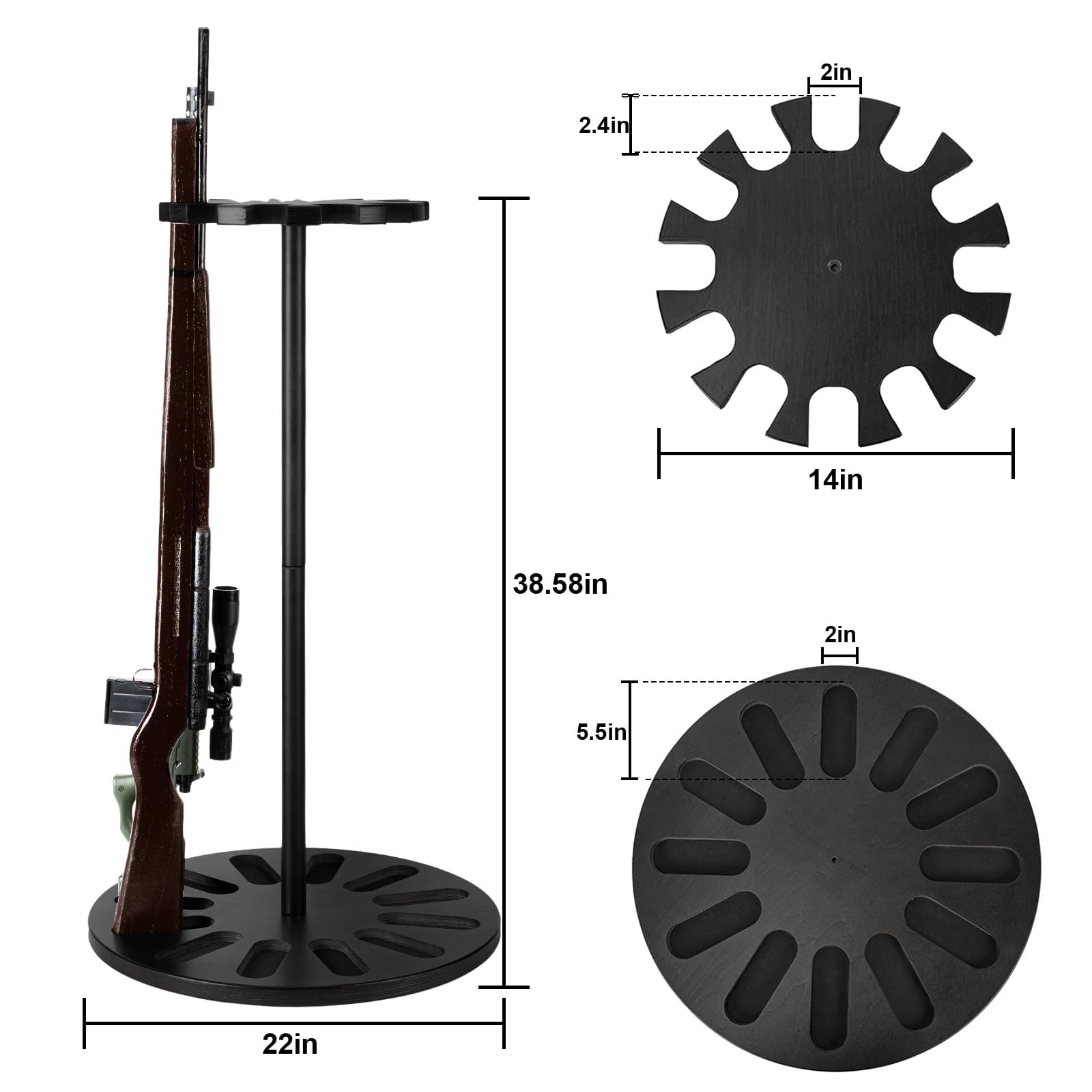 amoard Gun Rack, Heavy Solid Wood Rifle & Shotgun Holder, Up to 12 Gun Capacity Display Storage with Soft Padding, Gun Safe Organizer Indoor Gun Racks (Black) - WoodArtSupply