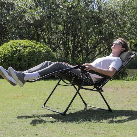 Colegence Oversized Padded Zero Gravity Lounge Chair, Foldable Patio Anti Gravity Reclining Chairs Folding Lawn Recliner with Cup Holder for Yard, Camping, Outdoor, Support 350 LBS, Black Colegence