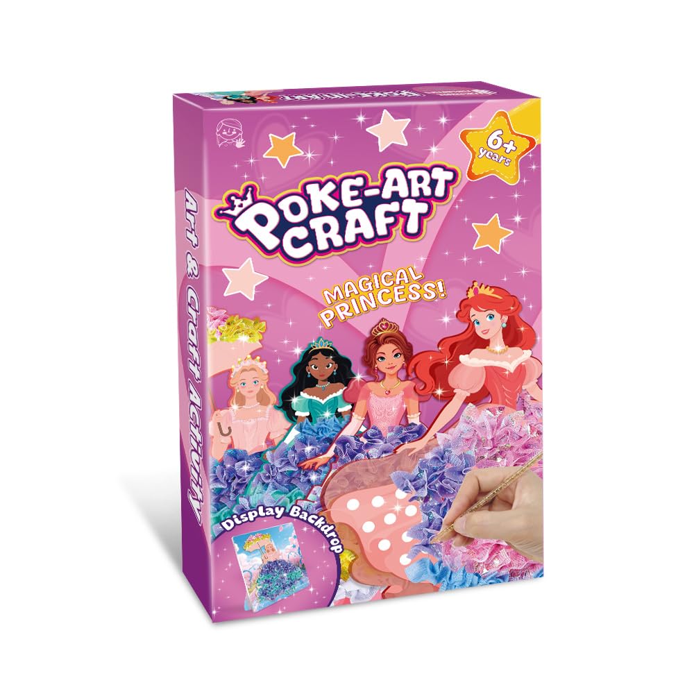 DREACAREFT Poke Art and Craft Kits Princess for Girls, 8 Princesses and 4 Accessories, Mess Free DIY Creative Activity, Birthday Gifts Toys for 5 6 7 8+ Year Old Girls DREACAREFT