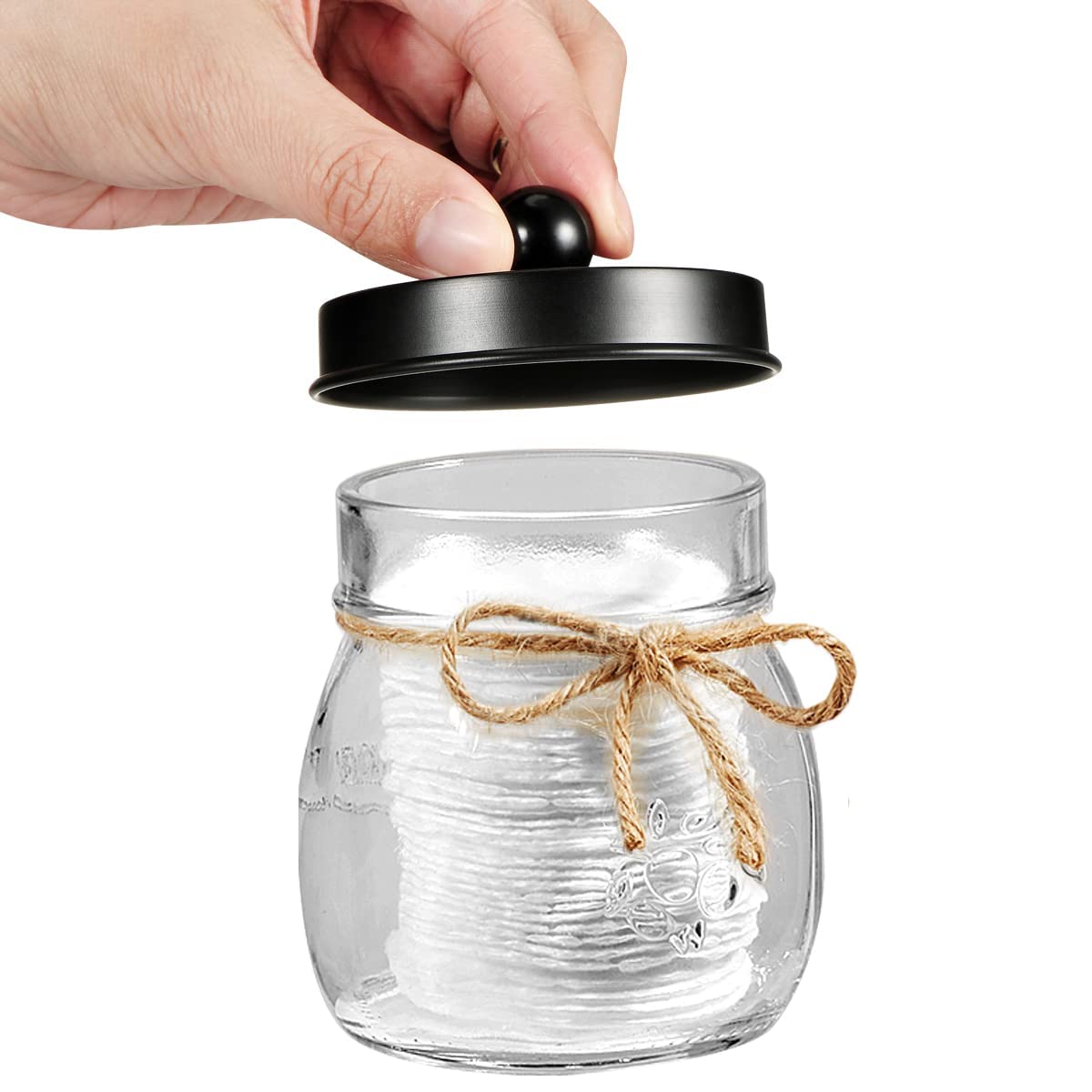 Amolliar Mason Jar Bathroom Accessories Set 4 Pcs -Lotion Soap Dispenser & 2 Cotton Swab Holders & Toothbrush Holder - Rustic Farmhouse Decor, Bathroom Home Decor, Perfect Decorating Idea (Black) Amolliar