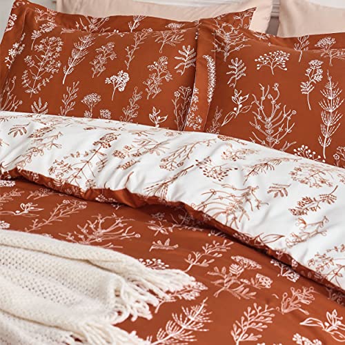 Bedsure Twin/Twin XL Comforter Set - Terracotta Bed Set, 2 Pieces Cute Floral Bedding, 1 Soft Reversible Botanical Flowers Comforter and 1 Pillow Sham Bedsure