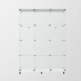 lunhung 3 Column 2 Doors Glass Display Cabinet with LED Lights & Wheels, 4-Shelf Removable Curio Cabinet w/ Lock & Glass Shelves, 65"H Floor Standing Bookshelf Storage Showcase for Living room (White) lunhung