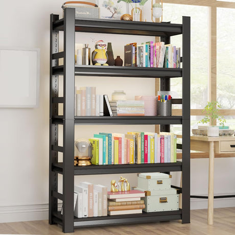 5-Tier Industrial Book Shelf, Tall Bookcase, Office Shelf Storage Organizer, Adjustable Heavy Duty Bookshelves, Modern Book Shelf for Living Room, Bedroom, and Home Office, Black, 63"H*15.75"D*32"W Notmise