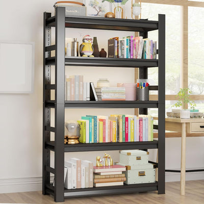 5-Tier Industrial Book Shelf, Tall Bookcase, Office Shelf Storage Organizer, Adjustable Heavy Duty Bookshelves, Modern Book Shelf for Living Room, Bedroom, and Home Office, Black, 63"H*15.75"D*32"W