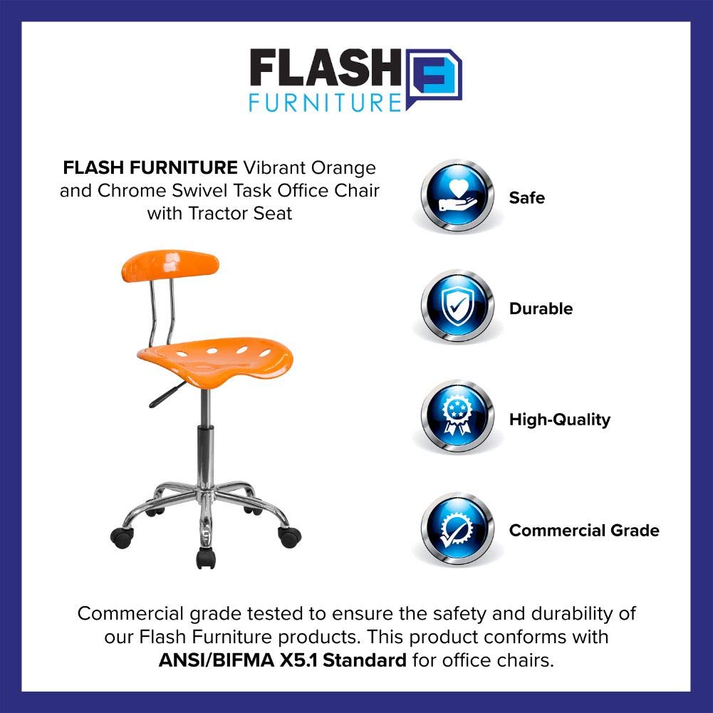 Flash Furniture Elliott Vibrant Orange and Chrome Swivel Task Office Chair with Tractor Seat - WoodArtSupply