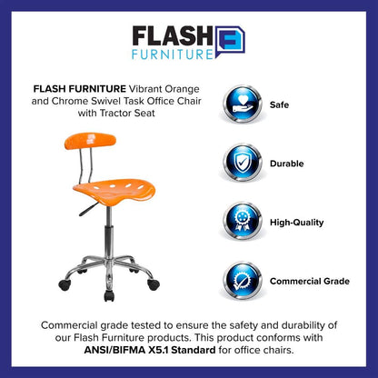 Flash Furniture Elliott Vibrant Orange and Chrome Swivel Task Office Chair with Tractor Seat - WoodArtSupply