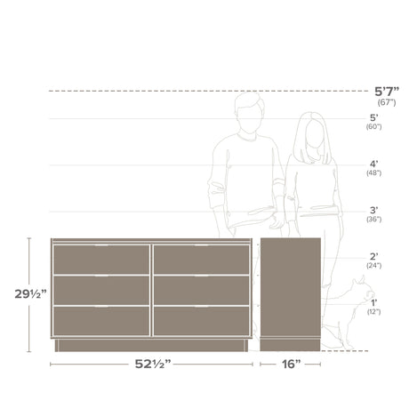 Prepac Simply Modern 6-Drawer Double Dresser for Bedroom, Chest of Drawers, Modern Bedroom Furniture, 52.5” wide x 16” deep x 29.5” tall, Black Prepac