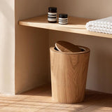 MOOTEK Round Wood Trash Can with Lid, Japanese-Style Natural Wood Garbage Recycling Bin, Wood Waste Bin with Swing Lid, for Bathrooms, Powder Room, Kitchen, Home Office MOOTEK