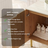 30" Bathroom Vanity with Sink, Modern Bathroom Vanities with 2 Soft-Closing Doors, Freestanding Bathroom Cabinet W/Ceramic Basin & Travertine-Pattern Sintered Stone Counter Top-Colmar, Natural Wood/R RAINLUX