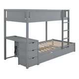 Merax Twin Over Twin Bunk Bed with Twin Size Trundle, Under-Bed Desk and Storage Drawers, No Box Spring Needed Merax