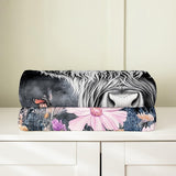 Erosebridal Highland Cow Flower Blanket 30x40 Bull Cattle Throw Blanket Western Funny Animal Fleece Flannel Wildlife Farmhouse Cow Mountain with Firforest Bedroom Decor Erosebridal