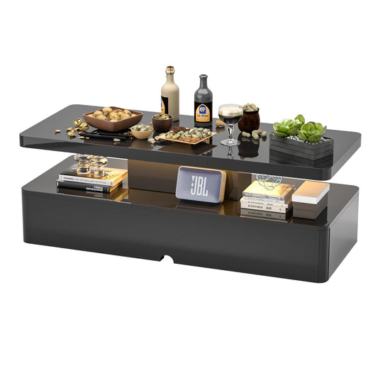 Breezestival 40'' Modern LED Coffee Table with 16 Colors Lights, Double-Layer Design for Living Room, Black