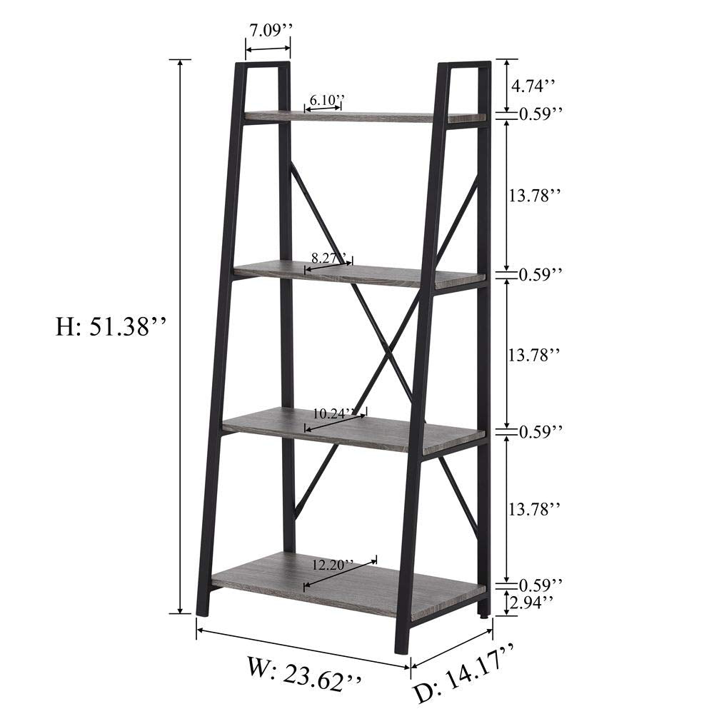 BON AUGURE Industrial 4-Tier Ladder Bookshelf in Dark Gray Oak - WoodArtSupply