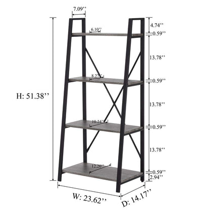 BON AUGURE Industrial 4-Tier Ladder Bookshelf in Dark Gray Oak - WoodArtSupply