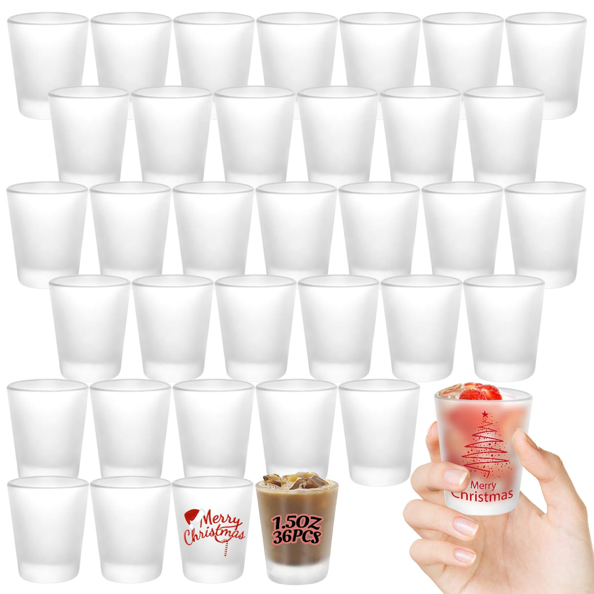 YOUKE OLA 36 Pack Sublimation Shot Glasses Cups with Heavy Base Sublimation Blanks Cute Shot Glass Tumbler Bulk for Heat Press, Personalized Gift, Wedding, Party, Frosted 1.5oz YOUKE OLA