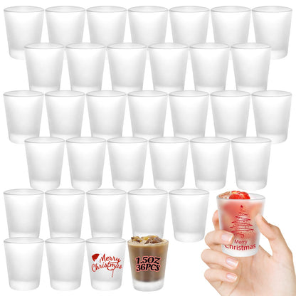 YOUKE OLA 36 Pack Sublimation Shot Glasses Cups with Heavy Base Sublimation Blanks Cute Shot Glass Tumbler Bulk for Heat Press, Personalized Gift, Wedding, Party, Frosted 1.5oz