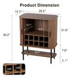 Coffee Bar Cabinet with Storage, Fluted Wine Cabinet with Sliding Doors, Glass Holder and Wine Rack, Buffet Sideboard Cabinet Liquor Cabinet for Kitchen, Dining Room, Living Room, Walnut FiveWillowise