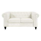 Naomi Home Emery Chesterfield Leather Loveseat, Mini Sofa Sleeper Loveseat, Small Sofa Bed with Rolled Arms, Tufted Cushions 2 Seater Sectional Small Loveseat for Small Spaces, Living Room Off White Naomi Home