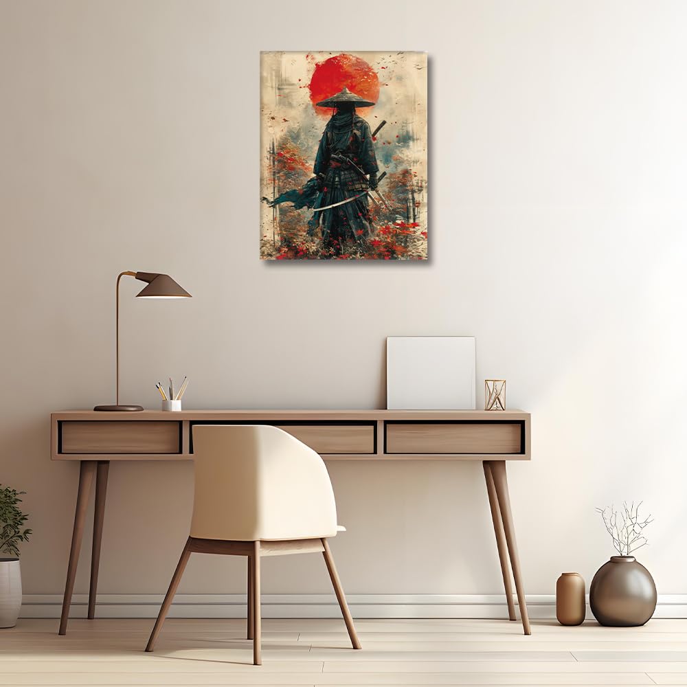 HULDFRDA Adult Paint by Number Kits On Canvas Japanese Samurai Adults' Paint-by-Number Kits Japanese Style Painting for Adults Color by Number DIY Paint by Numbers with Paints and Brushes,16x20 Inch HULDFRDA