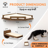 INICIO Cat Wall Shelves - Modern and Durable 3 Step Cat Furniture for Wall - Stylish Birch Floating Shelf for Cats up to 17lbs - Wooden Corner Shelves with Cushioned Perch - Brown INICIO