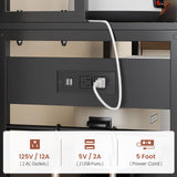 Itaar 47.2 Inch Bakers Rack with Power Outlet, Microwave Stand with Storage, Farmhouse Coffee Bar Cabinet Station with Wine Rack, Iron Grid and 8-S Hooks (Black) Itaar