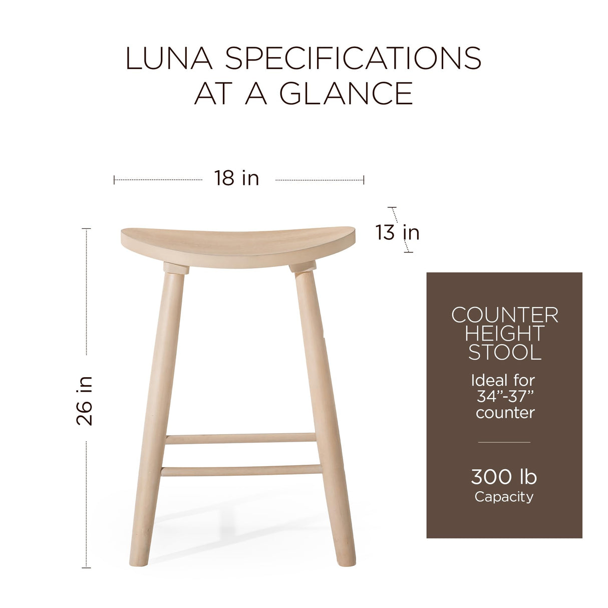 Maven Lane Kitchen Bar Stool, Modern Farmhouse Wood Counter Barstool, Kitchen Island Counterstool, Counter Height Bar Stools for Kitchen, Wide Seat Backless Bar Stools, Luna 26 Inch, Light Oak Maven Lane