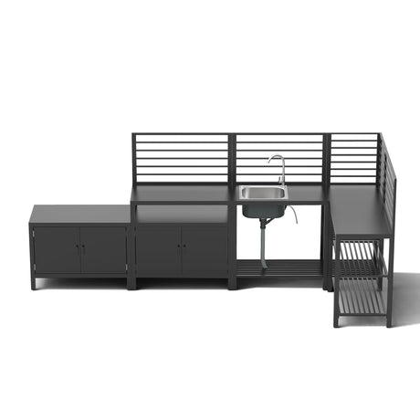 Domi Outdoor Kitchen Island, 5-Piece Modular Kitchens Counter with Whole Aluminum Finish & Shelf & Wall Hanging & Countertop & Sink & Storage Box & Cover, Kitchen Series for Deck Patio, Dark Gray domi outdoor living