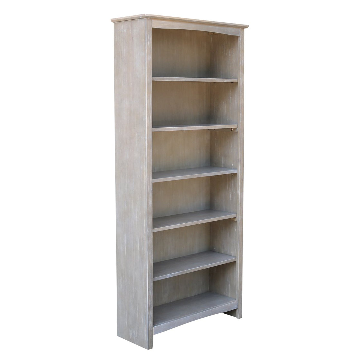 IC International Concepts Shaker Bookcase Solid Real Wood, Sturdy Parawood, 72 Inch, Washed Gray Taupe IC INTERNATIONAL CONCEPTS