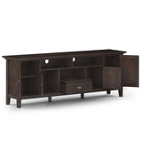 SIMPLIHOME Redmond SOLID WOOD Universal TV Media Stand, 72 Inch Wide, Transitional, for Flat Screen TVs up to 80 Inch in Brunette Brown SIMPLIHOME