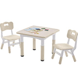 DOREROOM Kids Table and 2 Chairs Set, Height-Adjustable Toddler Table and Chairs Set with Graffiti Desktop, 23.6''L x 23.6''W Children Activity Table for Daycare, Classroom, Home DOREROOM